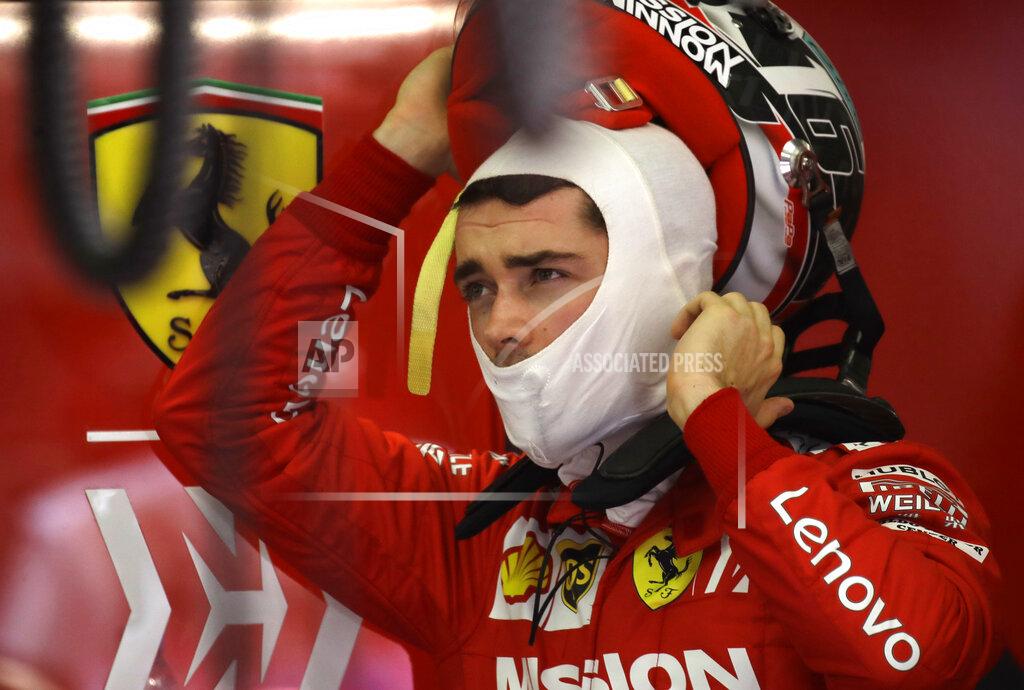 Luca Bruno Ferrari driver Charles Leclerc of Monaco is in the pit during the third free practice at the Formula One Bahrain International Circuit in Sakhir, Bahrain, Saturday, March 30, 2019. The Bahrain Formula One Grand Prix will take place on Sunday. (AP Photo/Luca Bruno)