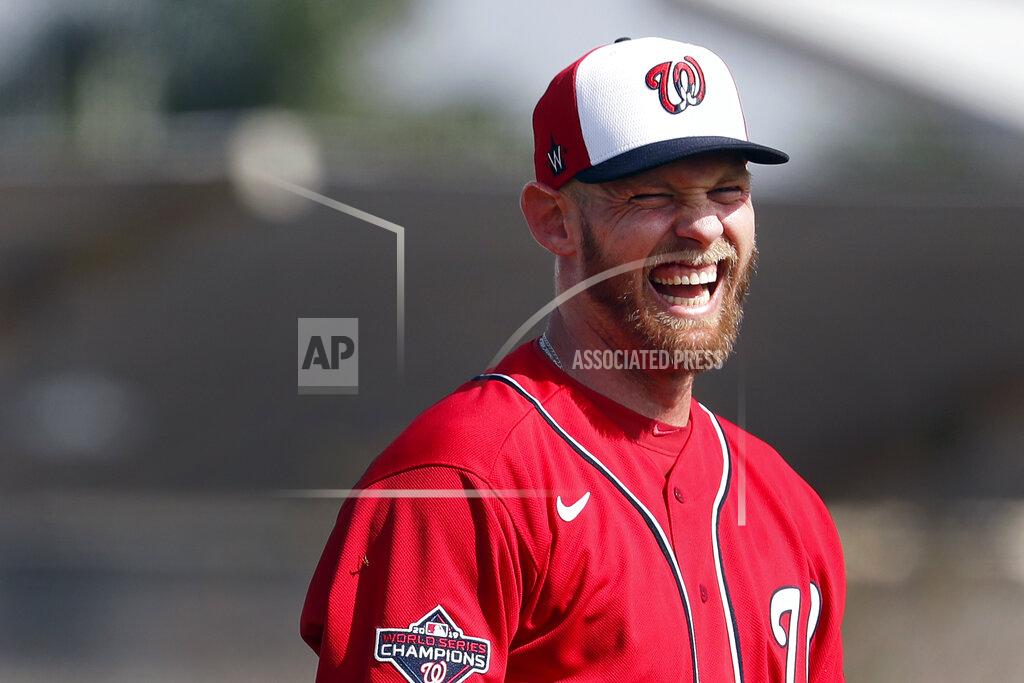 Jeff Roberson FILE - In this Feb. 14, 2020, file photo, Washington Nationals pitcher Stephen Strasburg laughs during spring training baseball practice in West Palm Beach, Fla. (AP Photo/Jeff Roberson, File)
