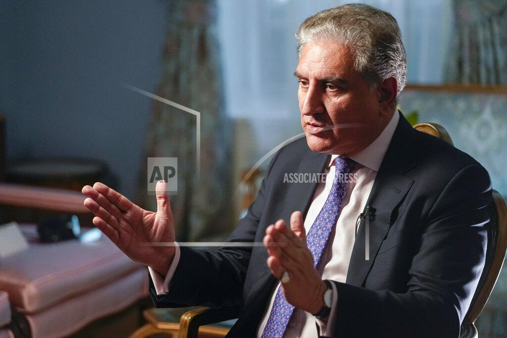 Mary Altaffer Pakistan's Foreign Minister Shah Mehmood Qureshi speaks during an interview with The Associated Press, Wednesday, Sept. 22, 2021, in New York. (AP Photo/Mary Altaffer)