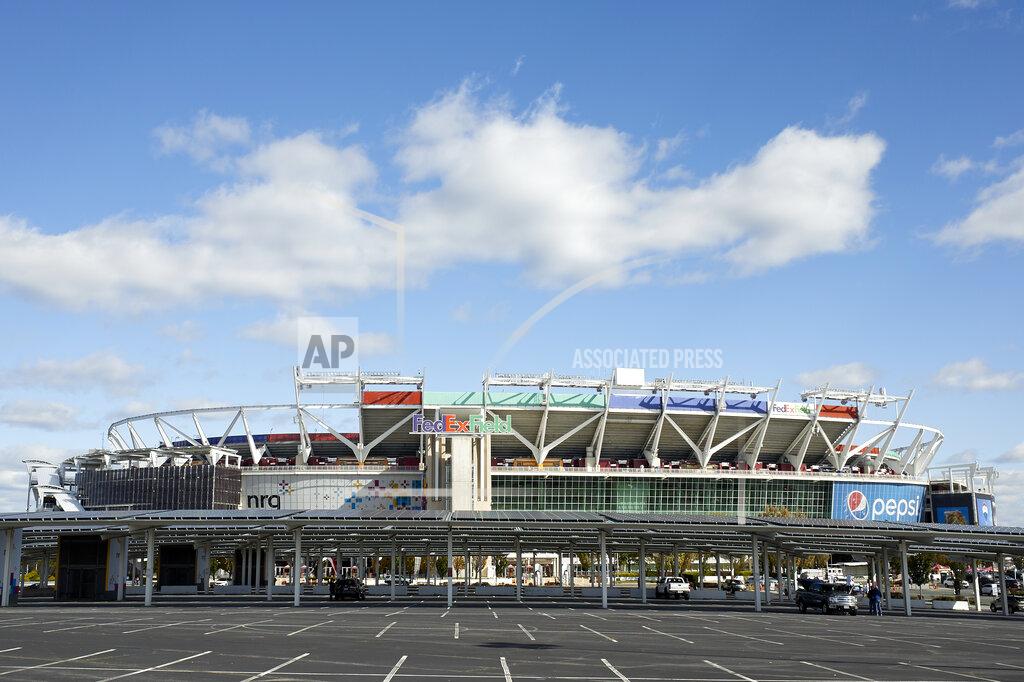 Mark Tenally This Oct. 21, 2018 photo shows a general view of FedEx Field in Landover, Md. FedEx Field is a concrete relic of stadiums past with a clock ticking on its status as an NFL building. The Washington Redskins’ training camp home away from home is only six years old and yet it appears to be on borrowed time. (AP Photo/Mark Tenally, file)