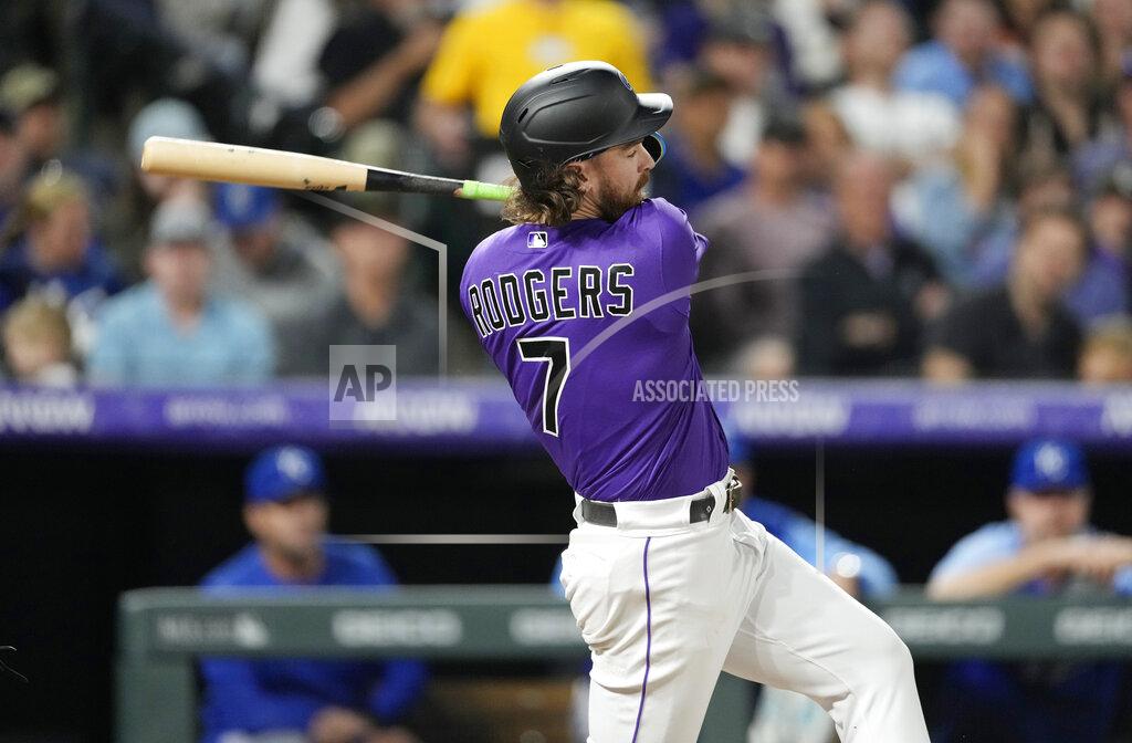 David Zalubowski Colorado Rockies' Brendan Rodgers watches his two-run double against the Kansas City Royals during the fifth inning of a baseball game Friday, May 13, 2022, in Denver.(AP Photo/David Zalubowski)