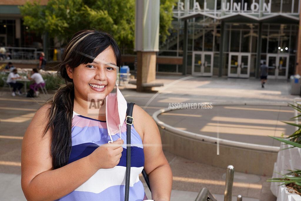 Ross D. Franklin Arizona State University political science major Betzabel Ayala poses for a photo on campus Tuesday, Sept. 8, 2020, in Tempe, Ariz. Because of the coronavirus, Ayala is one of hundreds of thousands of off-campus U.S. college students who are being counted for the 2020 census at their parents' homes or other locations when they were supposed to be counted where they go to school. (AP Photo/Ross D. Franklin)