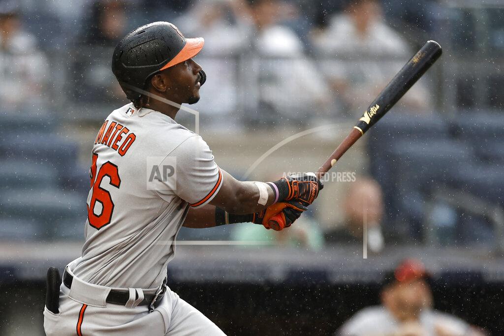 Adam Hunger Baltimore Orioles' Jorge Mateo watches his run-scoring sacrifice fly against the New York Yankees during the fourth inning of a baseball game on Sunday, Sept. 5, 2021, in New York. (AP Photo/Adam Hunger)