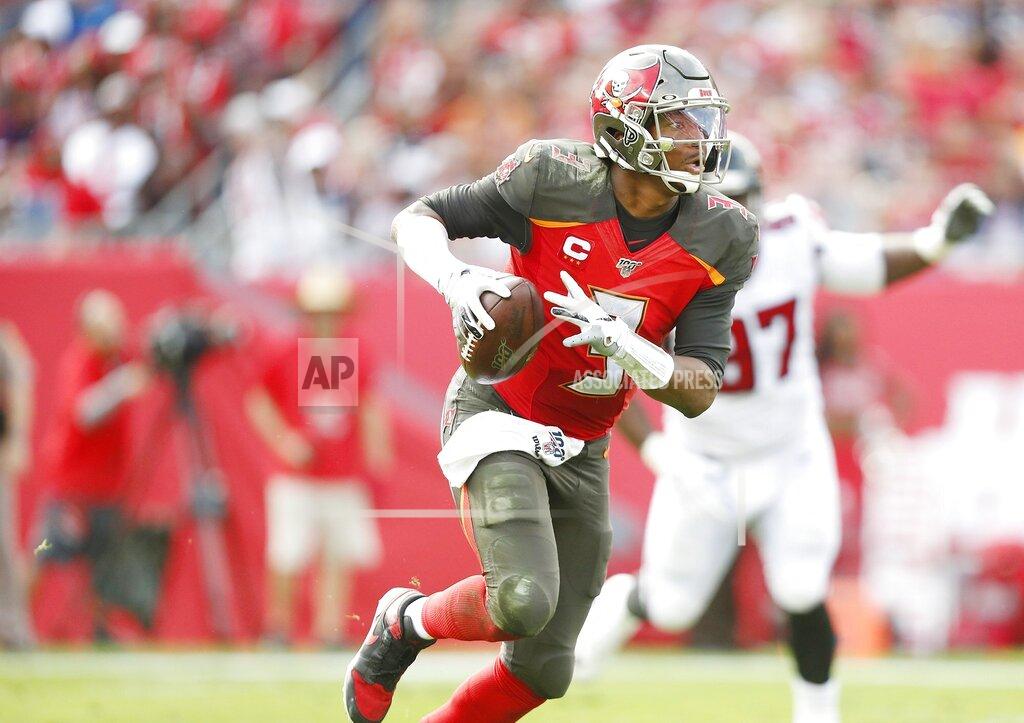 Octavio Jones Tampa Bay Buccaneers quarterback Jameis Winston (3) runs the ball during the fourth quarter at Raymond James Stadium in Tampa, Florida on Sunday, December 29, 2019. The Atlanta Falcons defeated the Tampa Bay Buccaneers 28-22 in overtime.(Octavio Jones/Tampa Bay Times via AP)