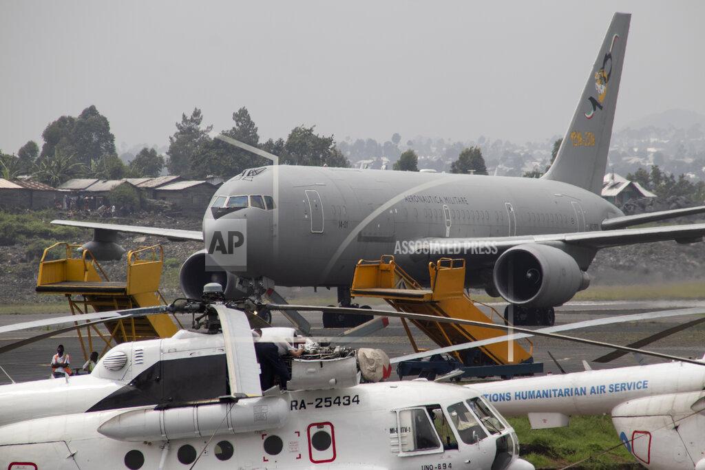Justin Kabumba An airplane arrives to transport the bodies of Italian ambassador to Congo Luca Attanasio and Carabinieri officer Vittorio Iacovacci to the capital Kinshasa, at the airport in Goma, North Kivu province, Congo Tuesday, Feb. 23, 2021. Congo has dispatched a team to support investigators on the ground in Goma where the Italian ambassador to Congo, an Italian Carabinieri police officer and their driver were ambushed and killed Monday. (AP Photo/Justin Kabumba)