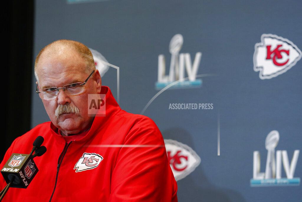 Brynn Anderson Kansas City Chiefs head coach Andy Reid speaks during a news conference on Thursday, Jan. 30, 2020, in Aventura, Fla., for the NFL Super Bowl 54 football game. (AP Photo/Brynn Anderson)