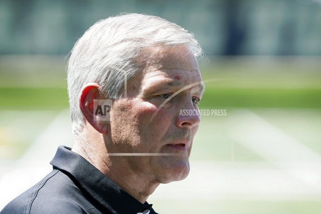 Charlie Neibergall Iowa football coach Kirk Ferentz speaks during a news conference, Friday, June 12, 2020, in Iowa City, Iowa. The Iowa football team took a big step toward improving its lines of communication in the week since the program was hit with allegations of systemic racism, Ferentz and three of his players said Friday. (AP Photo/Charlie Neibergall)