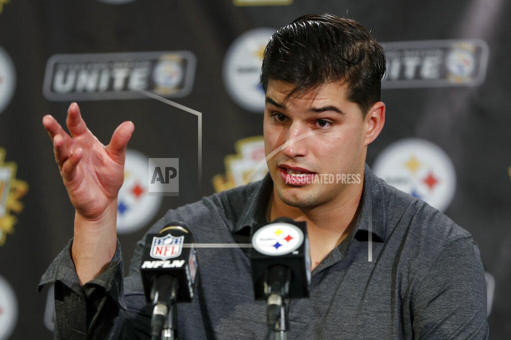 Keith Srakocic Pittsburgh Steelers quarterback Mason Rudolph speaks during a news conference after the team's NFL football game against the Los Angeles Rams, Sunday, Nov. 10, 2019, in Pittsburgh. The Steelers won 17-12. (AP Photo/Keith Srakocic)