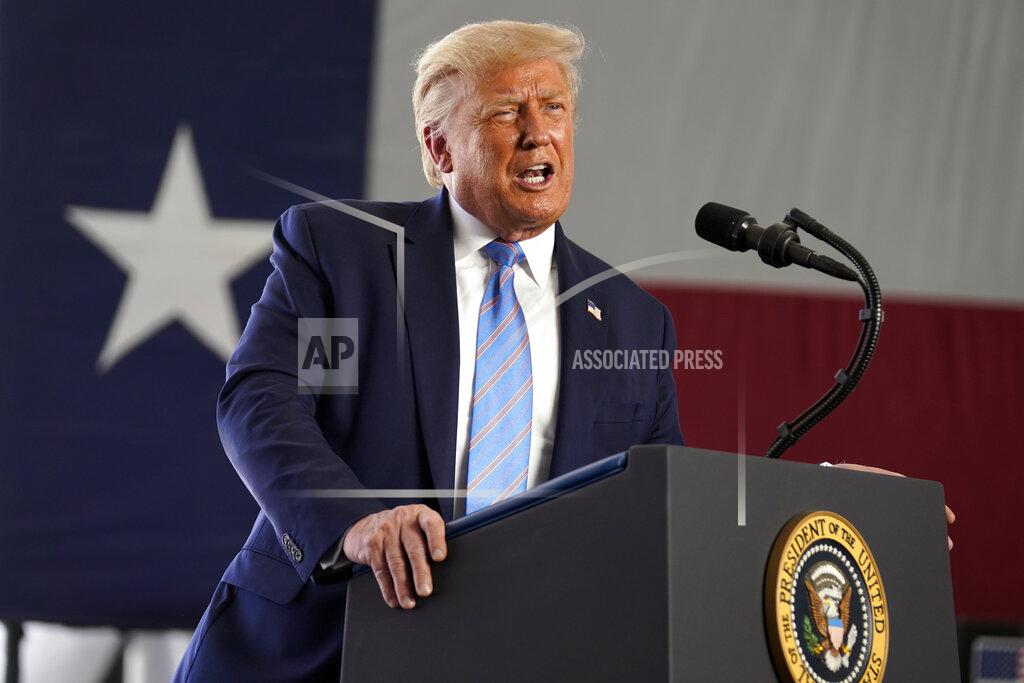 Evan Vucci President Donald Trump delivers remarks about American energy production during a visit to the Double Eagle Energy Oil Rig, Wednesday, July 29, 2020, in Midland, Texas. (AP Photo/Evan Vucci)
