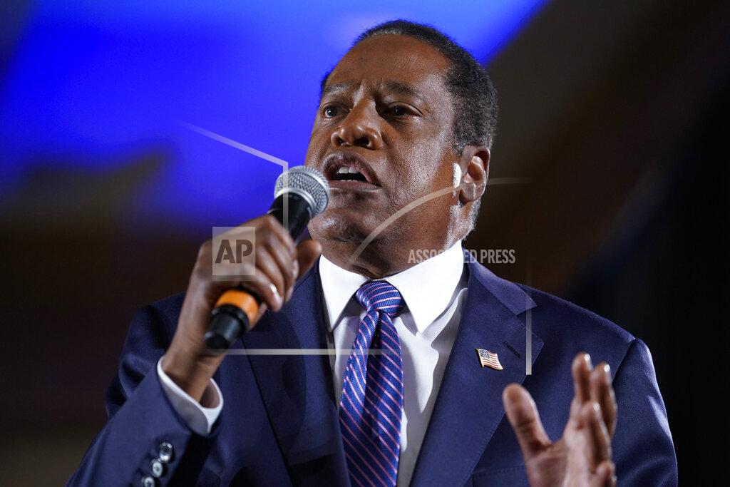 Ashley Landis Republican conservative radio show host Larry Elder speaks to supporters after losing the California gubernatorial recall election Tuesday, Sept. 14, 2021, in Costa Mesa, Calif. The rare, late-summer election, which challenged California Governor Gavin Newsom, has emerged as a national battlefront on issues from COVID-19 restrictions to climate change. (AP Photo/Ashley Landis)