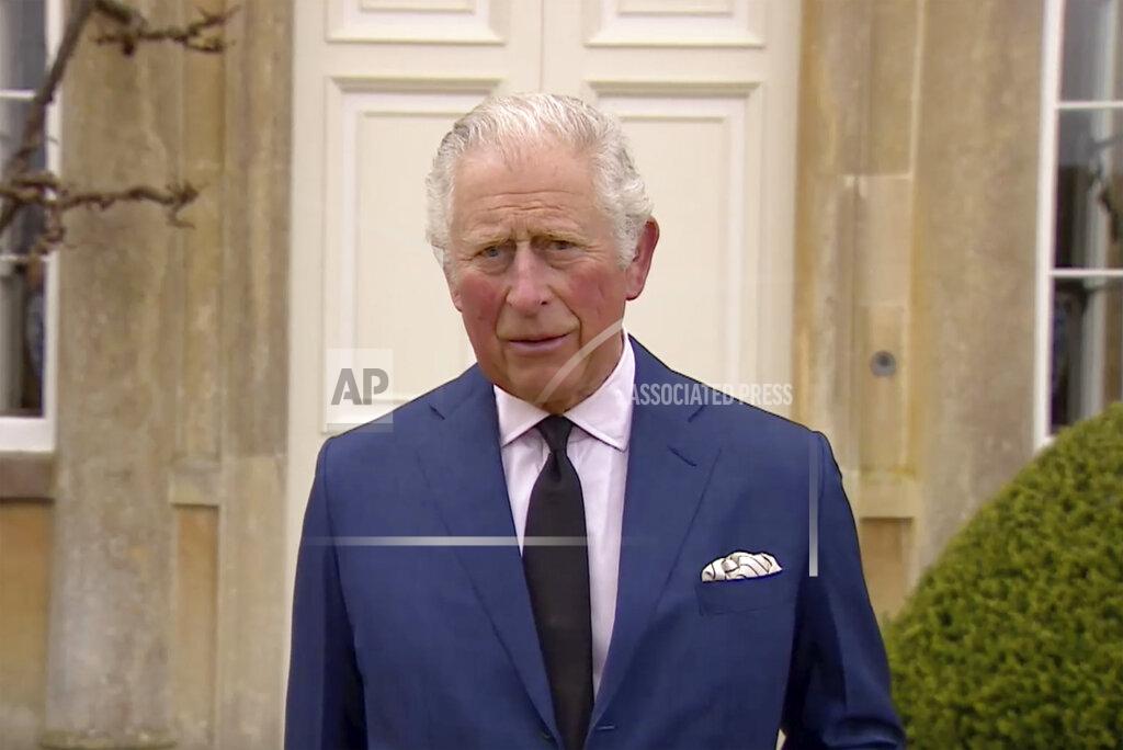 Uncredited In this grab taken from video, Britain's Prince Charles addresses the media, outside Highgrove House in Gloucestershire, England, Saturday, April 10, 2021. Britain’s Prince Charles says the royal family are “deeply grateful’’ for the outpouring of support they’ve received following the death of his father, Prince Philip. In a statement to the nation, the heir to the throne says he's touched by the number of people around the world who have shared the family’s loss and sorrow. (UK Pool via AP)