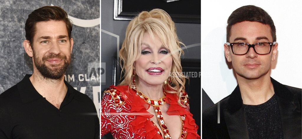 Uncredited This combination photo shows John Krasinski, from left, Dolly Parton and Christian Siriano. They are among those in the entertainment industry who took the initiative to make the best out of a challenging year. (AP Photo)
