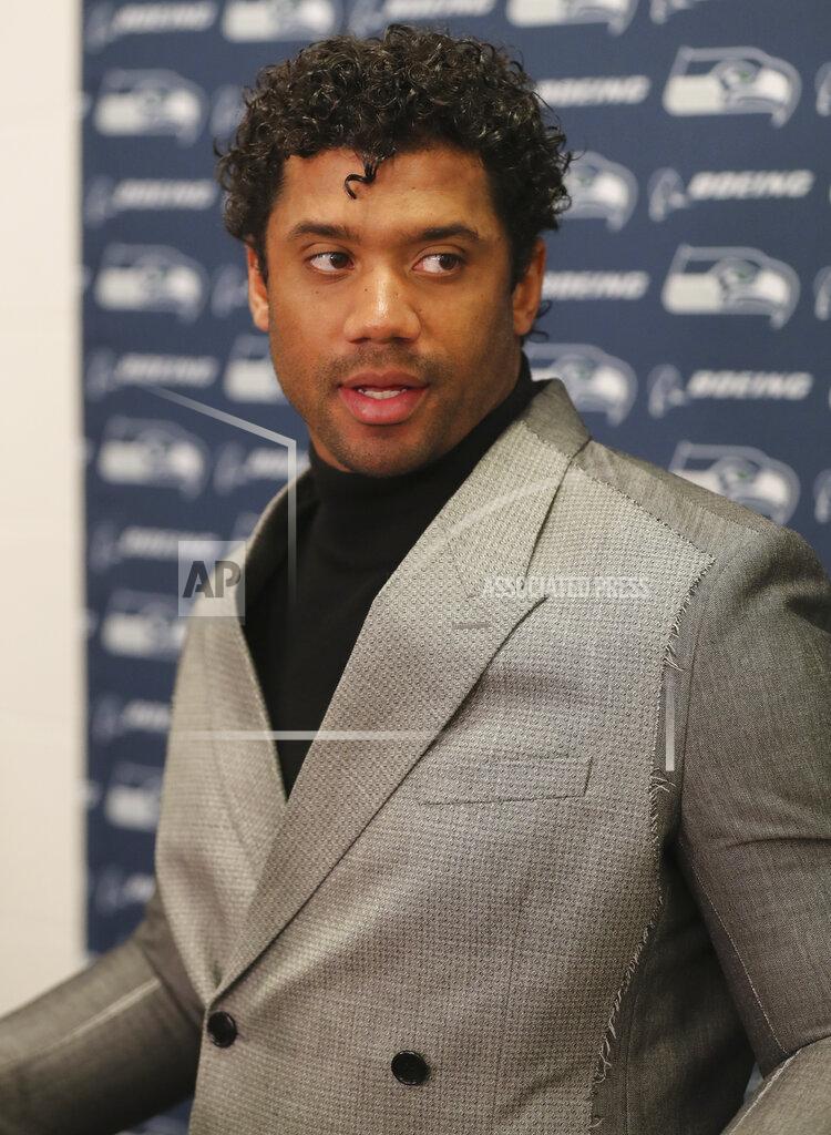 Ron Schwane Seattle Seahawks quarterback Russell Wilson answers questions after an NFL football game against the Cleveland Browns, Sunday, Oct. 13, 2019, in Cleveland. (AP Photo/Ron Schwane)