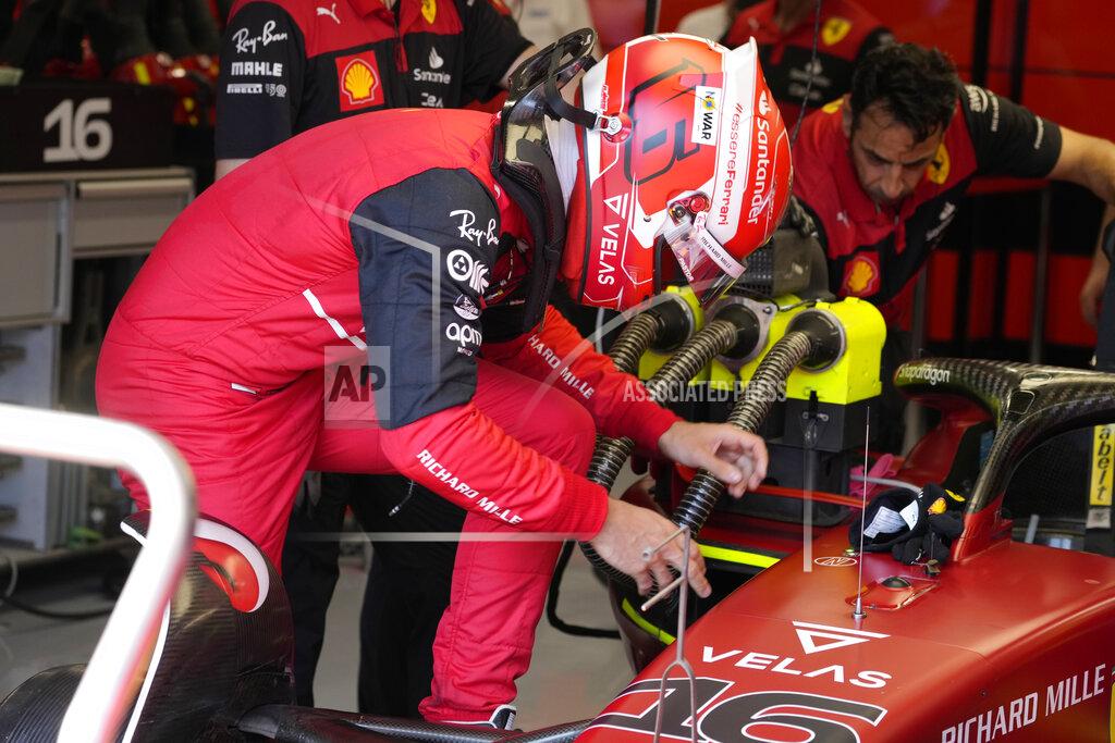 Darko Bandic Ferrari driver Charles Leclerc of Monaco preparers for the second free practice session for the Hungarian Formula One Grand Prix at the Hungaroring racetrack in Mogyorod, near Budapest, Hungary, Friday, July 29, 2022. The Hungarian Formula One Grand Prix will be held on Sunday. (AP Photo/Darko Bandic)