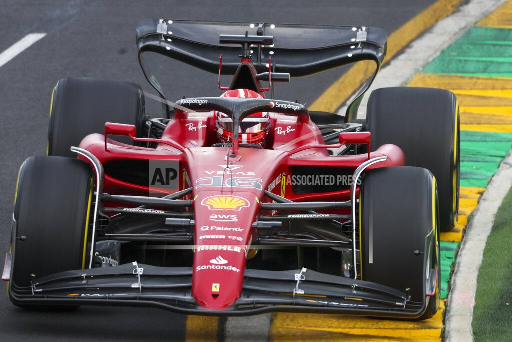Asanka Brendon Ratnayake Ferrari driver Charles Leclerc of Monaco steers his car during the second practice session for the Australian Formula One Grand Prix in Melbourne, Australia, Friday, April 8, 2022. (AP Photo/Asanka Brendon Ratnayake)