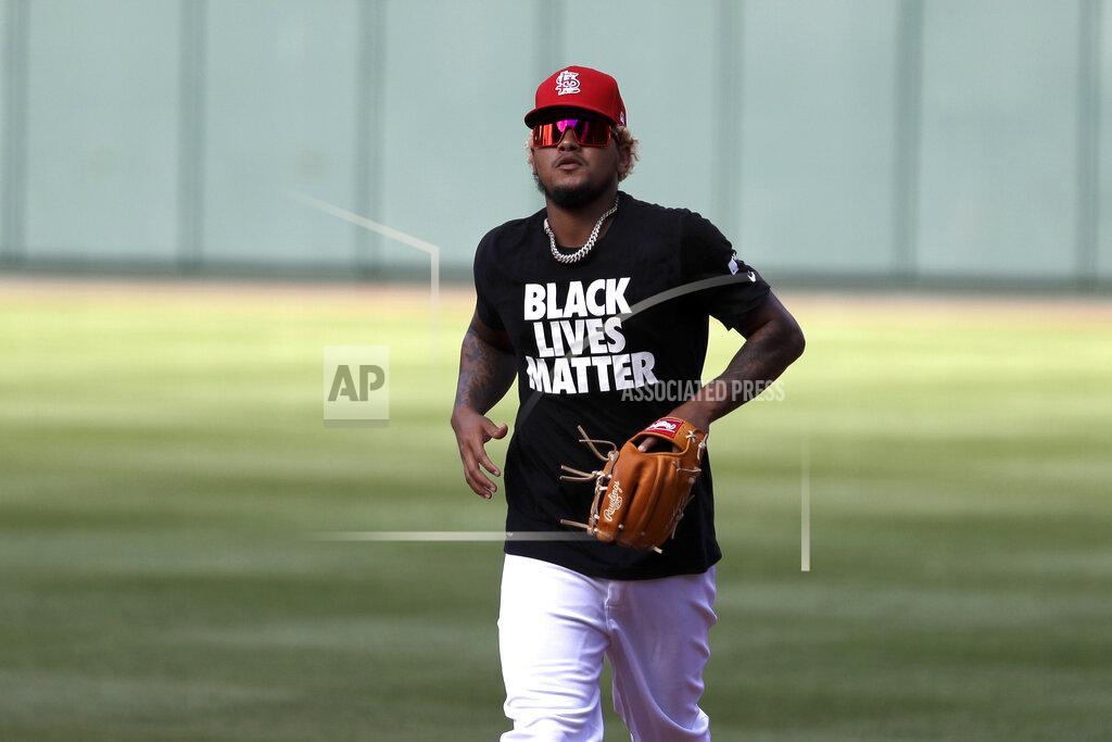 Jeff Roberson St. Louis Cardinals' Carlos Martinez wears a "Black Lives Matter" shirt during batting practice before a baseball game against the Pittsburgh Pirates Friday, July 24, 2020, in St. Louis. (AP Photo/Jeff Roberson)