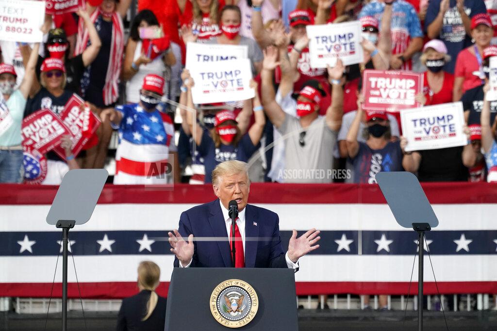 President Donald Trump delivers remarks to supporters at a campaign rally Friday, Oct. 23, 2020, in The Villages, Fla. (AP Photo/John Raoux)