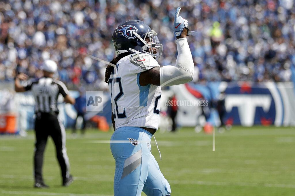 James Kenney Tennessee Titans running back Derrick Henry celebrates after scoring a touchdown against the Indianapolis Colts in the second half of an NFL football game Sunday, Sept. 15, 2019, in Nashville, Tenn. (AP Photo/James Kenney)