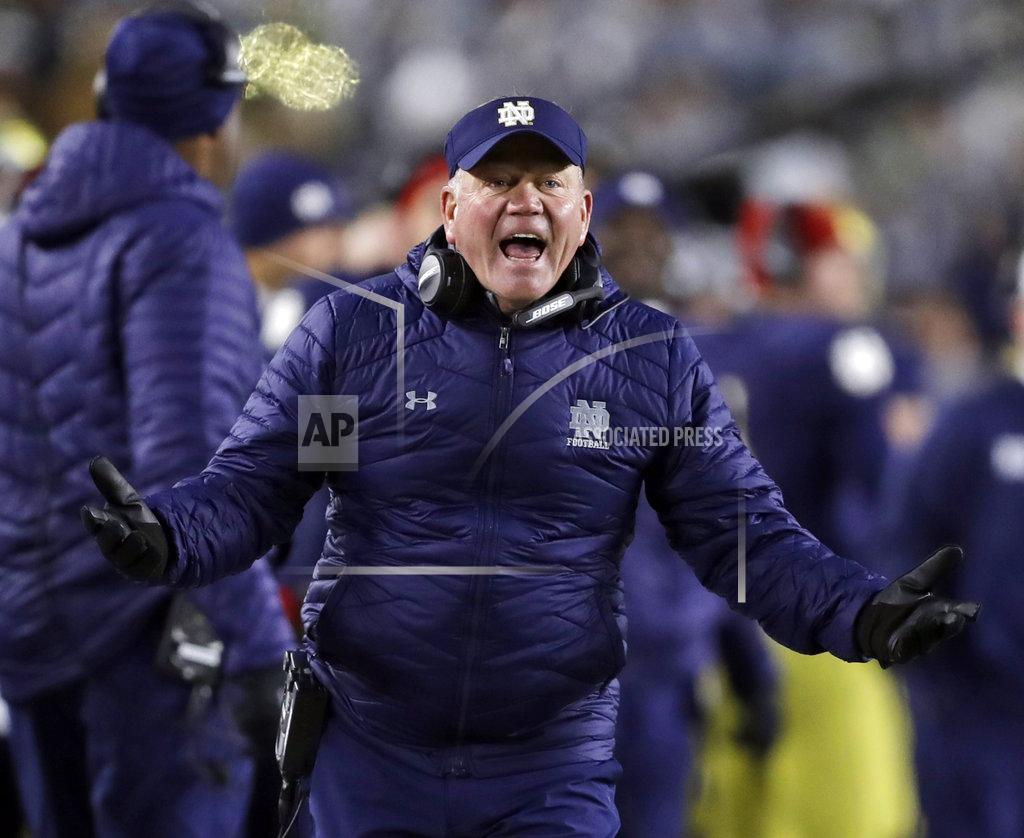 Darron Cummings FILE - In this Oct. 28, 2017, file photo, Notre Dame head coach Brian Kelly argues a call during the second half of an NCAA college football game against North Carolina State in South Bend, Ind. There’s little question where No. 2 Clemson has a clear edge on Notre Dame: It’s playoff experience. The undefeated Tigers are in their fourth straight College Football Playoff while the unbeaten Fighting Irish are in the final four for the first time. (AP Photo/Darron Cummings, File)