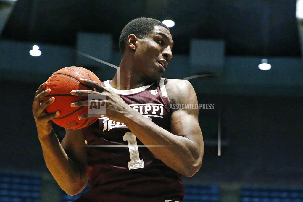 Rogelio V. Solis Mississippi State forward Reggie Perry (1) pulls down a rebound against New Mexico State during the second half of an NCAA college basketball game, Sunday, Dec. 22, 2019, in Jackson, Miss. (AP Photo/Rogelio V. Solis)