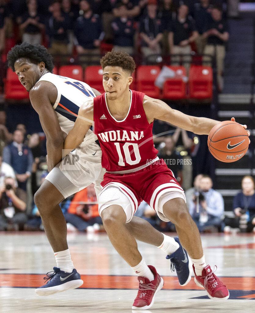 Stephen Haas Indiana guard Rob Phinisee (10) drives to the basket past Illinois guard Andres Feliz (10) during the second half of an NCAA college basketball game in Champaign, Ill., Thursday, March 7, 2019. (AP Photo/Stephen Haas)