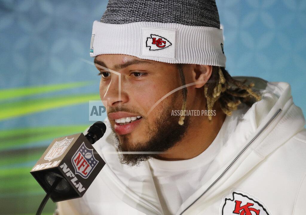 Chris Carlson Kansas City Chiefs' Tyrann Mathieu speaks to reporters during Opening Night for the NFL Super Bowl 54 football game Monday, Jan. 27, 2020, at Marlins Park in Miami. (AP Photo/Chris Carlson)