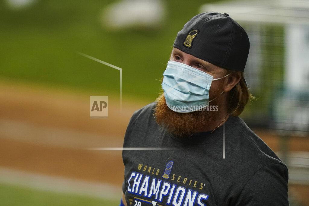 Eric Gay Los Angeles Dodgers third baseman Justin Turner celebrates after defeating the Tampa Bay Rays 3-1 to win the baseball World Series in Game 6 Tuesday, Oct. 27, 2020, in Arlington, Texas.(AP Photo/Eric Gay)