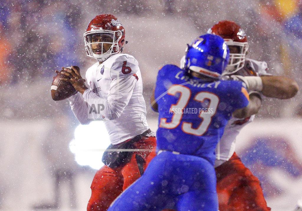 Steve Conner Fresno State quarterback Marcus McMaryion (6) looks for a receiver during the second half of an NCAA college football game against Boise State for the Mountain West championship Saturday, Dec. 1, 2018, in Boise, Idaho. Fresno State won 19-16. (AP Photo/Steve Conner)