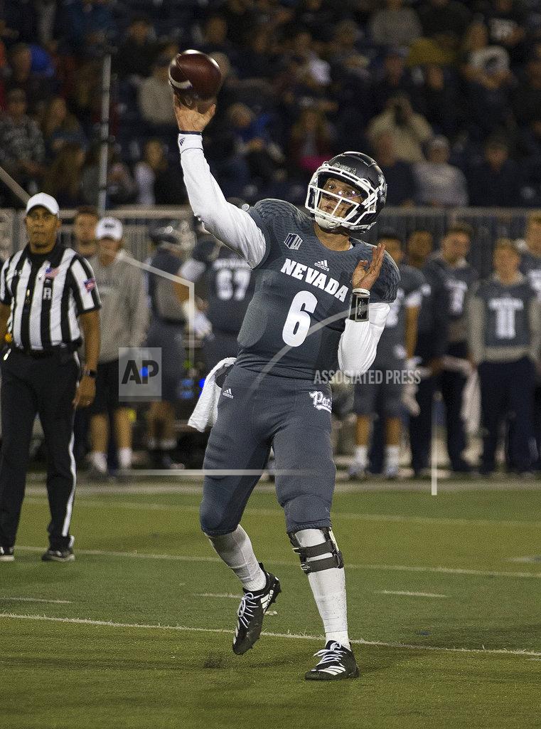Tom R. Smedes Nevada quarterback Ty Gangi (6) throws against San Diego State in the first half of an NCAA college football game in Reno, Nev., Saturday, Oct. 27, 2018. (AP Photo/Tom R. Smedes)