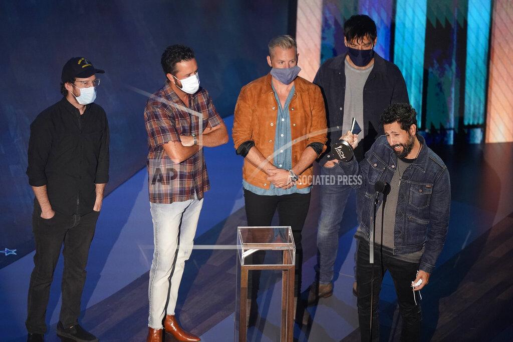 Mark Humphrey Old Dominion accepts the group of the year award during the 55th annual Academy of Country Music Awards at the Grand Ole Opry House on Wednesday, Sept. 16, 2020, in Nashville, Tenn. (AP Photo/Mark Humphrey)
