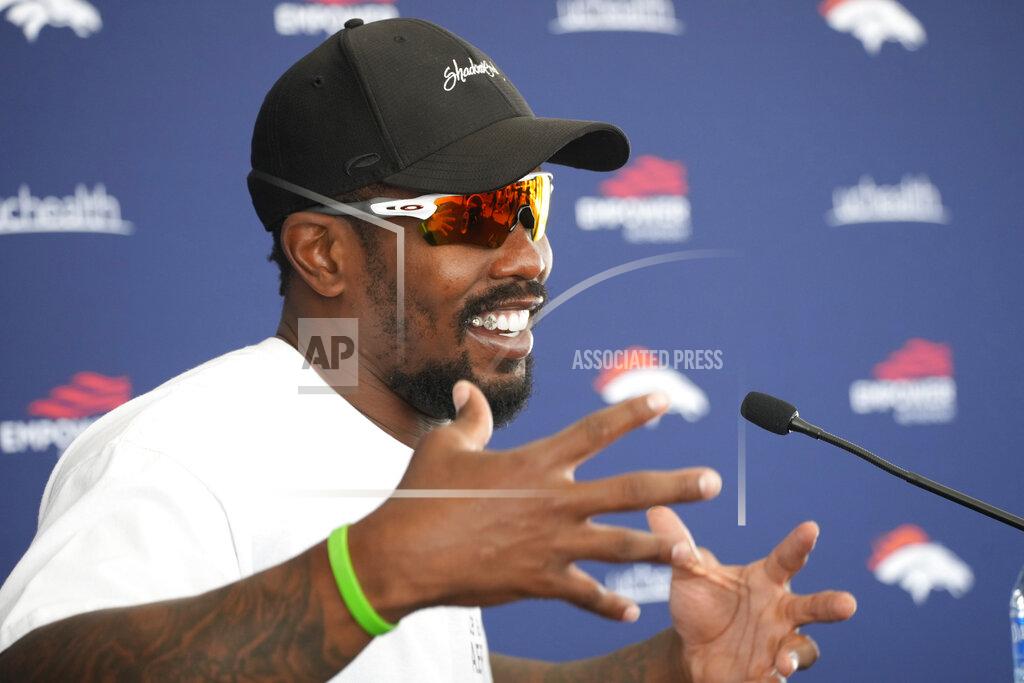 David Zalubowski Denver Broncos linebacker Von Miller speaks during a news conference Tuesday, July 27, 2021, in Englewood, Colo., before the NFL football team's training camp. (AP Photo/David Zalubowski)