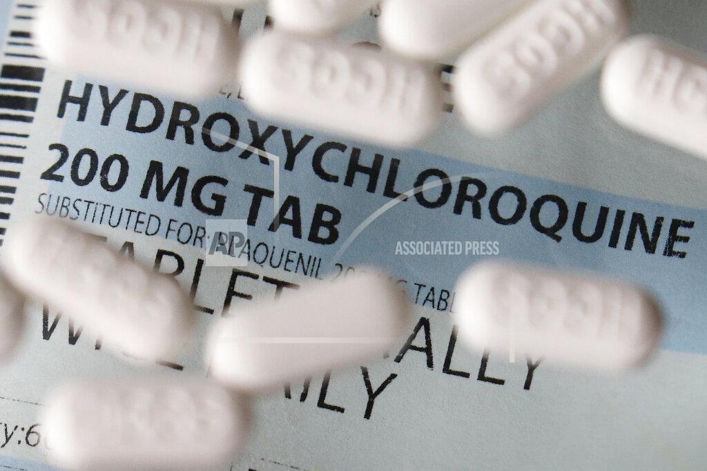 John Locher FILE - This Monday, April 6, 2020 file photo shows an arrangement of hydroxychloroquine tablets in Las Vegas. According to results released on Thursday, May 7, 2020, a new study finds no evidence of benefit from a malaria drug widely promoted as a treatment for coronavirus infection. Hydroxychloroquine did not lower the risk of dying or needing a breathing tube in a comparison that involved nearly 1,400 consecutive patients treated at Columbia University Irving Medical Center in New York. (AP Photo/John Locher)