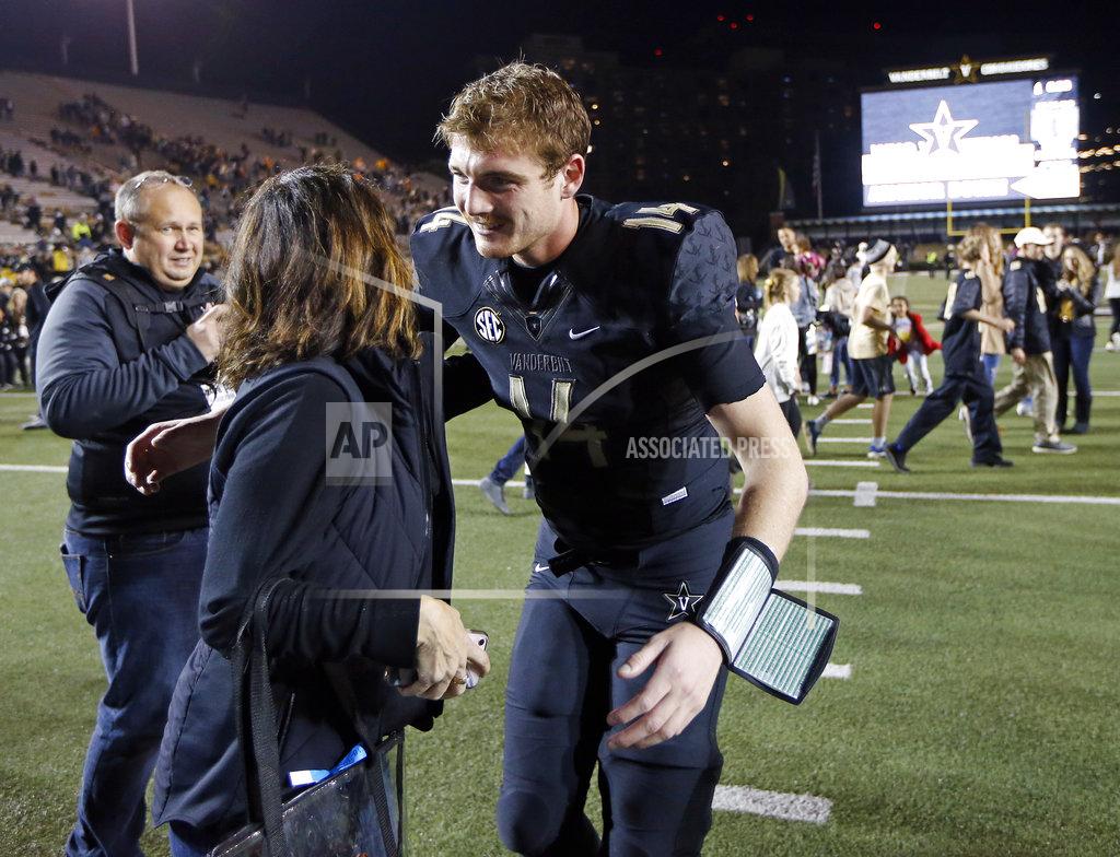 Mark Humphrey Vanderbilt quarterback Kyle Shurmur (14) is congratulated after his team defeated Tennessee in an NCAA college football game Saturday, Nov. 24, 2018, in Nashville, Tenn. (AP Photo/Mark Humphrey)