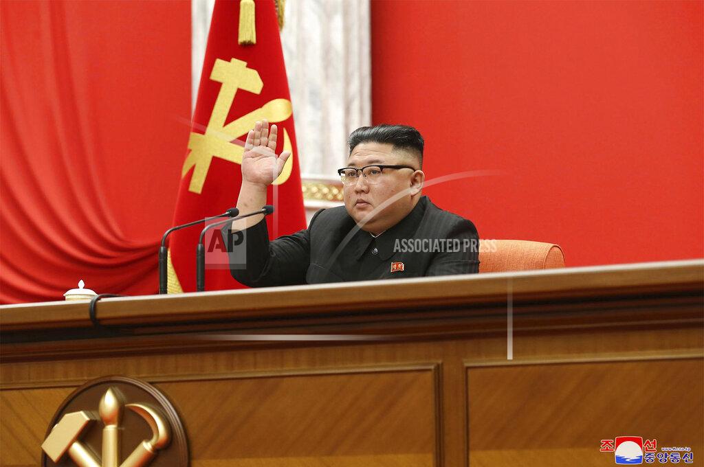 Uncredited In this photo provided by the North Korean government, North Korean leader Kim Jong Un attends the ruling party congress in Pyongyang, North Korean, Sunday, Jan. 10, 2021. Kim was given a new title, “general secretary” of the ruling Workers’ Party, formerly held by his late father and grandfather, state media reported Monday, Jan. 11, in what appears to a symbolic move aimed at bolstering his authority amid growing economic challenges. Independent journalists were not given access to cover the event depicted in this image distributed by the North Korean government. The content of this image is as provided and cannot be independently verified. Korean language watermark on image as provided by source reads: "KCNA" which is the abbreviation for Korean Central News Agency. (Korean Central News Agency/Korea News Service via AP)