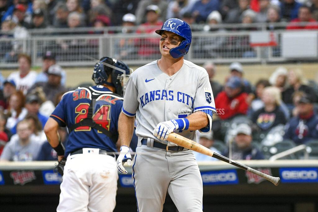 Craig Lassig Kansas City Royals' Brewer Hicklen reacts after striking out swinging against Minnesota Twins pitcher Devin Smeltzer during the third inning of a baseball game Thursday, May 26, 2022, in Minneapolis. (AP Photo/Craig Lassig)