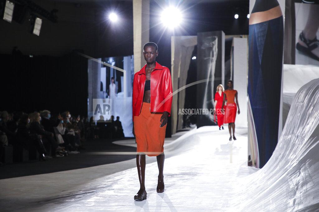 Vianney Le Caer A model wears a creation for the Hermes Spring-Summer 2021 fashion collection, Saturday, Oct. 3, 2020, during Paris fashion week. (Photo by Vianney Le Caer/Invision/AP)