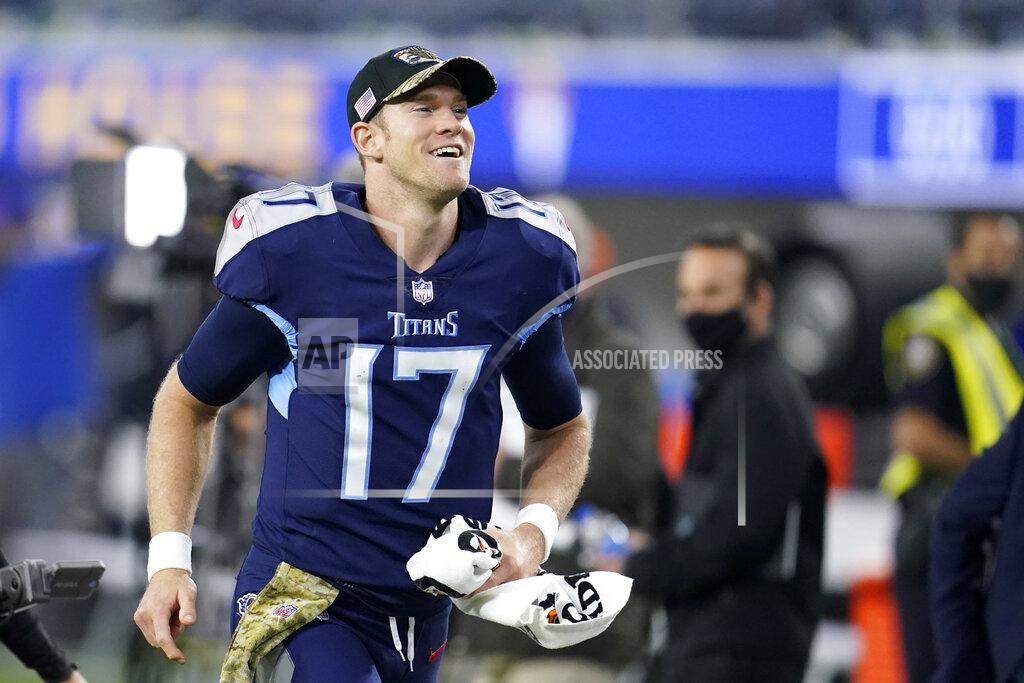 Marcio Jose Sanchez Tennessee Titans quarterback Ryan Tannehill celebrates after the Titans defeated the Los Angeles Rams 28-16 in an NFL football game Sunday, Nov. 7, 2021, in Inglewood, Calif. (AP Photo/Marcio Jose Sanchez)