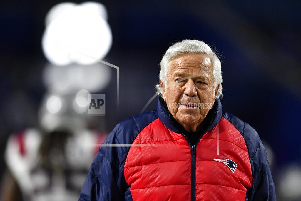 Adrian Kraus New England Patriots owner Bob Kraft walks the field during practice before an NFL wild-card playoff football game against the Buffalo Bills, Saturday, Jan. 15, 2022, in Orchard Park, N.Y. (AP Photo/Adrian Kraus)
