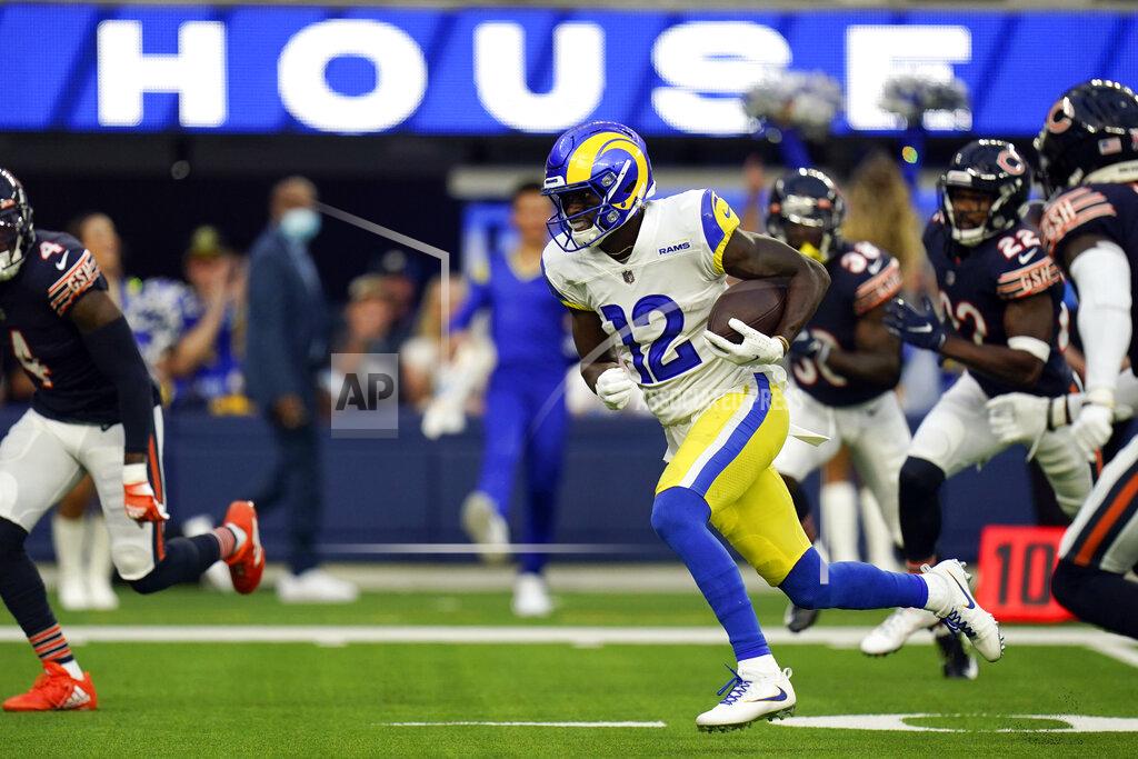 Jae C. Hong Los Angeles Rams wide receiver Van Jefferson runs on his way for a touchdown during the first half of an NFL football game against the Chicago Bears, Sunday, Sept. 12, 2021, in Inglewood, Calif. (AP Photo/Jae C. Hong)