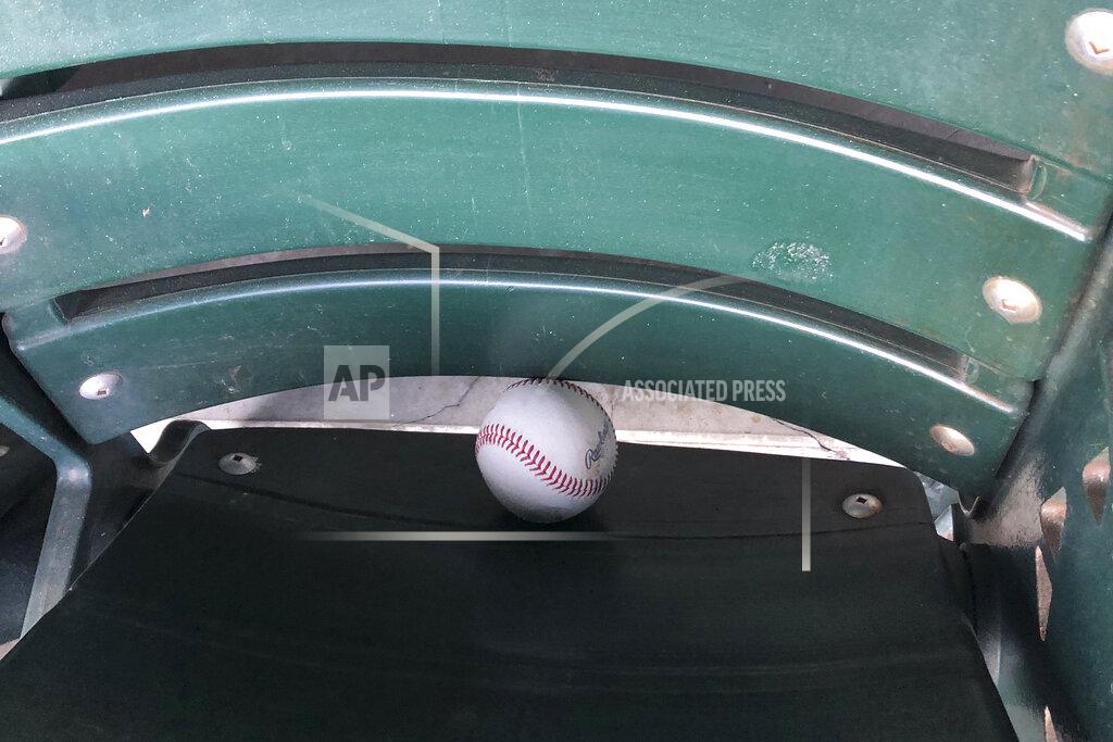 Janie Mccauley A baseball sits in a seat at Oracle Park after a baseball game between the San Francisco Giants and the Seattle Mariners, Thursday, Sept. 17, 2020, in San Francisco. (AP Photo/Janie McCauley)