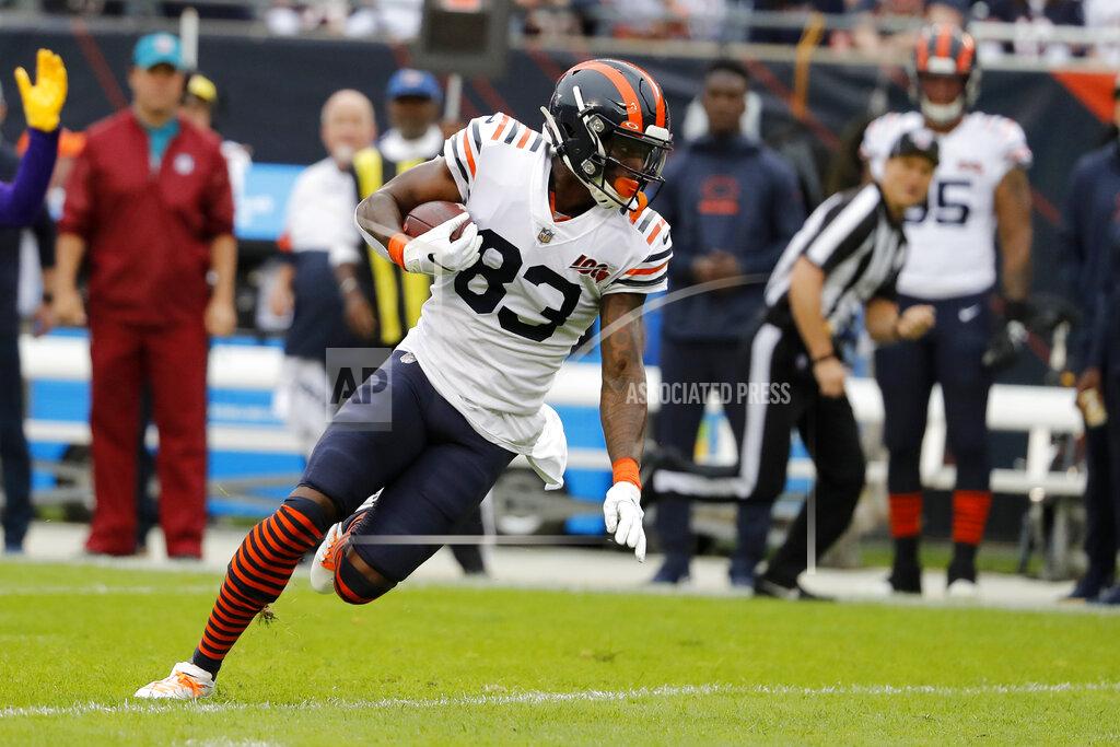Jeff Roberson Chicago Bears wide receiver Javon Wims catches a pass during the half of an NFL football game against the Minnesota Vikings Sunday, Sept. 29, 2019, in Chicago. (AP Photo/Jeff Roberson)