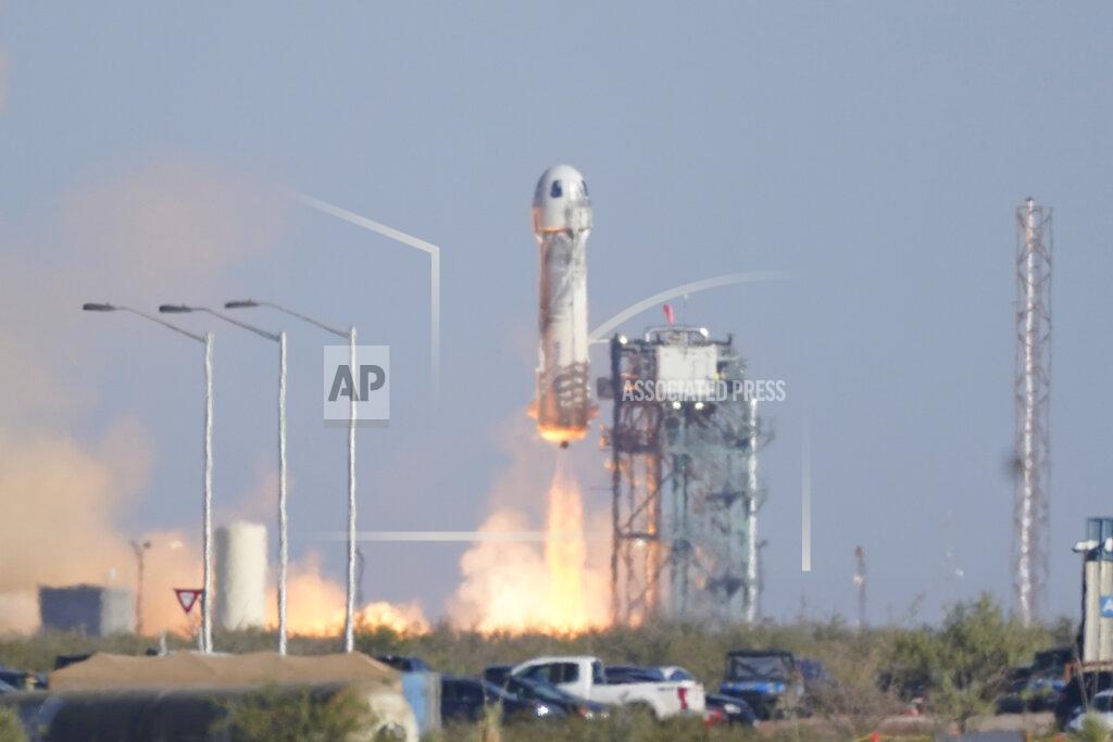 Lm Otero Blue Origin's New Shepard rocket launches carrying passengers William Shatner, Chris Boshuizen, Audrey Powers and Glen de Vries from its spaceport near Van Horn, Texas, Wednesday, Oct. 13, 2021. (AP Photo/LM Otero)