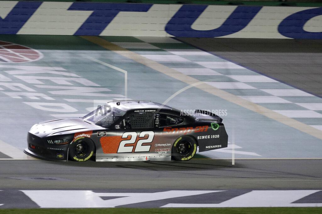 Mark Humphrey Austin Cindric (22) wins the NASCAR Xfinity Series auto race, Thursday, July 9, 2020, in Sparta, Ky. (AP Photo/Mark Humphrey)