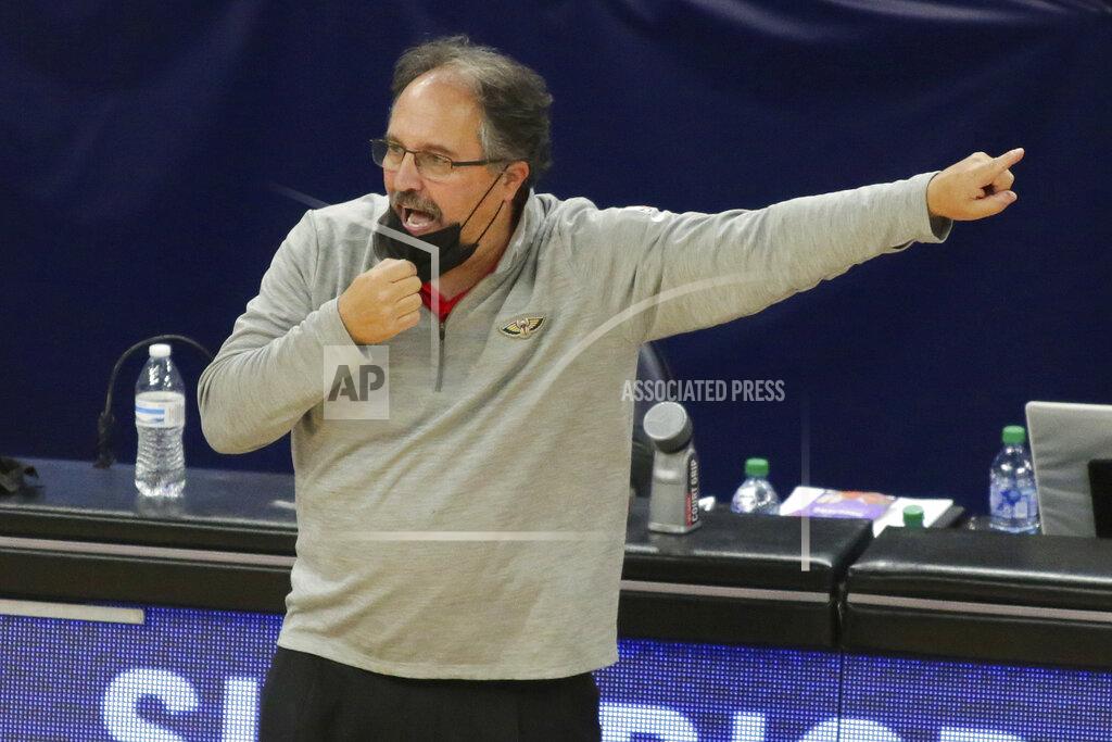 Andy Clayton-King New Orleans Pelicans head coach Stan Van Gundy signals in the fourth quarter during an NBA basketball game against the Minnesota Timberwolves, Saturday, Jan. 23, 2021, in Minneapolis. (AP Photo/Andy Clayton-King)