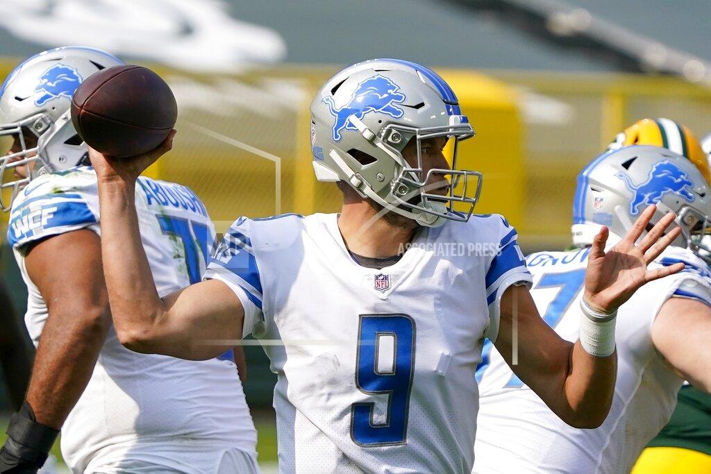Morry Gash Detroit Lions' Matthew Stafford throws during the second half of an NFL football game against the Green Bay Packers Sunday, Sept. 20, 2020, in Green Bay, Wis. (AP Photo/Morry Gash)