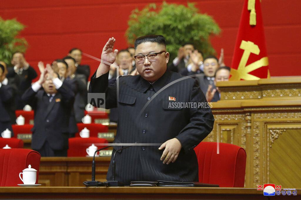 Uncredited In this photo provided by the North Korean government, North Korean leader Kim Jong Un acknowledges to the applauds after he made his closing remarks at a ruling party congress in Pyongyang, North Korea Tuesday, Jan. 12, 2021. Kim vowed all-out efforts to bolster his country's nuclear deterrent during the major ruling party meeting where he earlier laid out plans to work toward salvaging the broken economy. Independent journalists were not given access to cover the event depicted in this image distributed by the North Korean government. The content of this image is as provided and cannot be independently verified. Korean language watermark on image as provided by source reads: "KCNA" which is the abbreviation for Korean Central News Agency. (Korean Central News Agency/Korea News Service via AP)