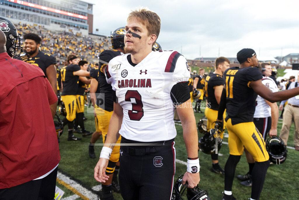 L.g. Patterson South Carolina starting quarterback Ryan Hilinski walks off the field after his team was beaten 34-14 by Missouri in an NCAA college football game, Saturday, Sept. 21, 2019, in Columbia, Mo. (AP Photo/L.G. Patterson)