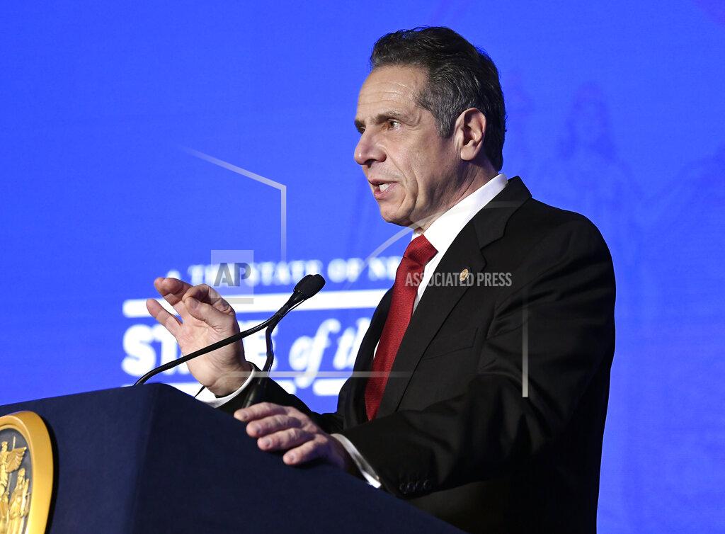 New York Gov. Andrew Cuomo delivers his State of the State address virtually from The War Room at the state Capitol, Monday, Jan. 11, 2021, in Albany, N.Y. (AP Photo/Hans Pennink, Pool)