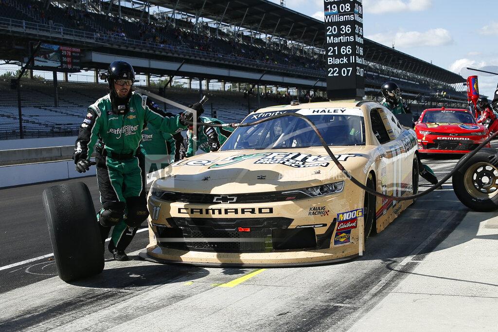 Rob Baker NASCAR Xfinity Series driver Justin Haley makes a pit stop during the NASCAR Xfinity auto race at the Indianapolis Motor Speedway, Saturday, Sept. 7, 2019 in Indianapolis. (AP Photo/Rob Baker)