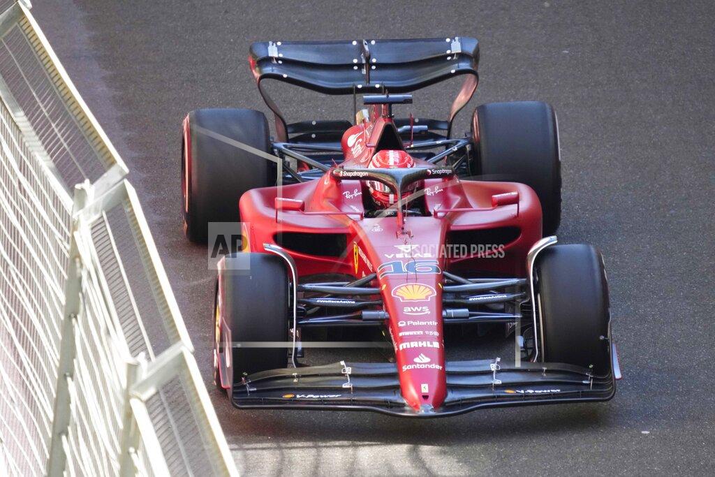 Sergei Grits Ferrari driver Charles Leclerc of Monaco steers his car during the first free practice at the Baku circuit, in Baku, Azerbaijan, Friday, June 10, 2022. The Formula One Grand Prix will be held on Sunday. (AP Photo/Sergei Grits)